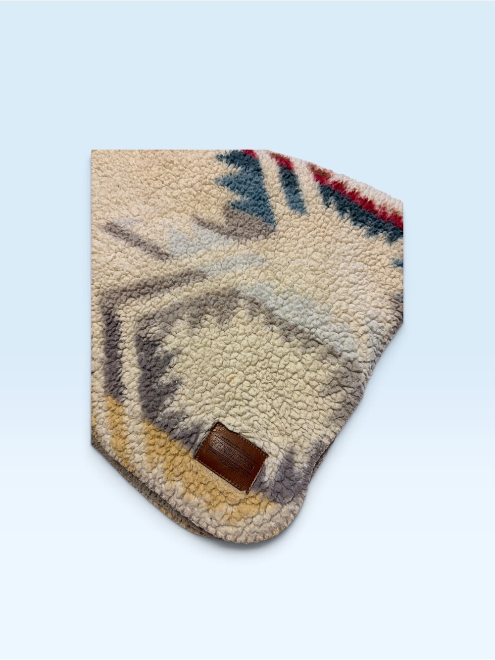Pendleton Cream Sherpa Throw with Red & Blue Geometric Trim